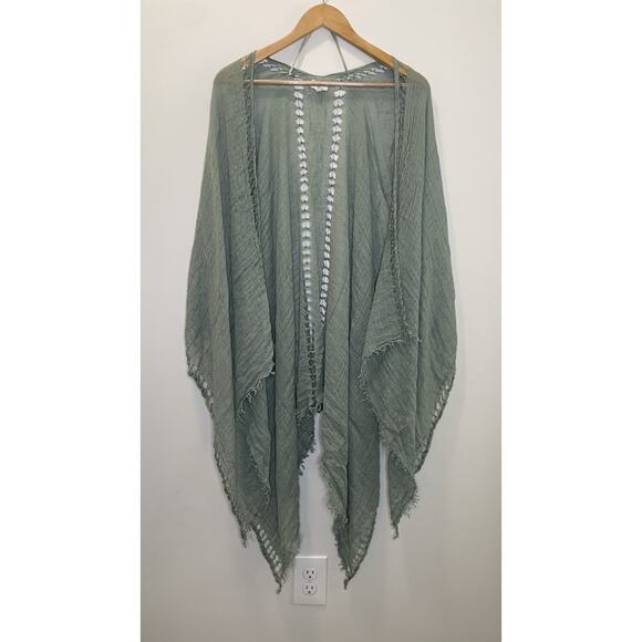 World Market Beaded Knit Sweater Shawl Wrap Fringe One Size Boho Soft Blanket - Picture 1 of 9